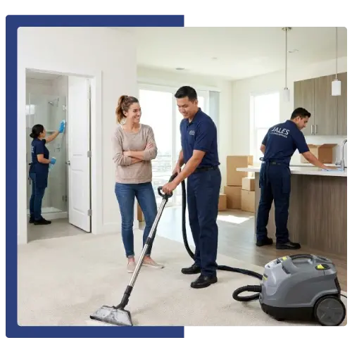 Jales cleaning team performing move-out cleaning in a San Jose apartment — full security deposit returned