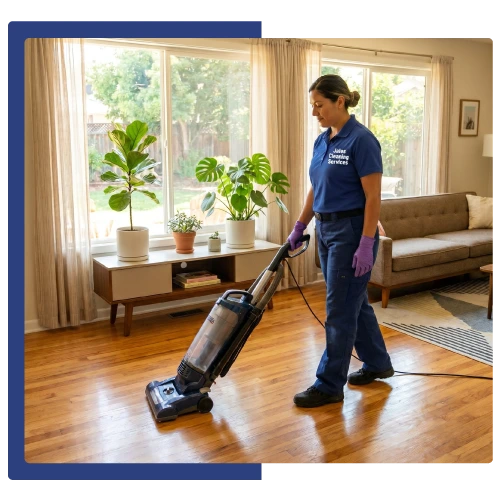 House cleaning services Fremont CA — vacuuming living room floor