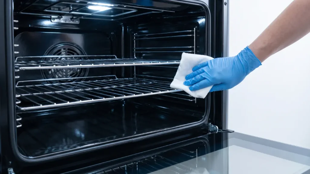Cleaning inside oven racks and interior before move-out inspection in San Jose
