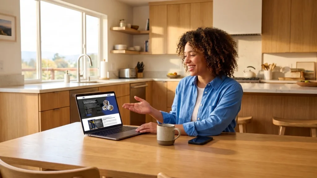 Homeowner booking house cleaning services San Jose online on a laptop
