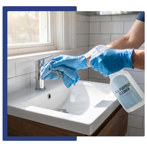 Background-checked and insured cleaner sanitizing a bathroom — Jales Cleaning Services Sunnyvale