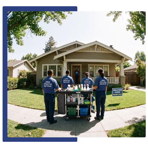 Jales Cleaning Services team member with eco-friendly cleaning supplies in a Sunnyvale home