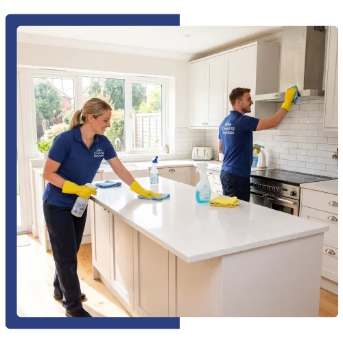 Team of professional cleaners servicing a Palo Alto kitchen