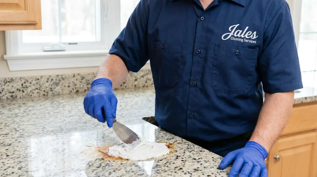Baking soda paste applied to a granite countertop water stain