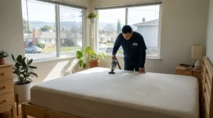 The best ways to clean your mattress, vacuuming a bare mattress in a San Jose bedroom