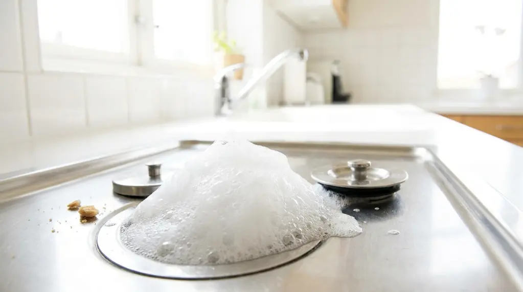 Baking soda and vinegar used to clean a kitchen sink drain naturally