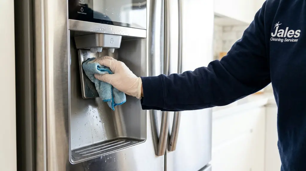 Cleaning a refrigerator water dispenser and ice maker