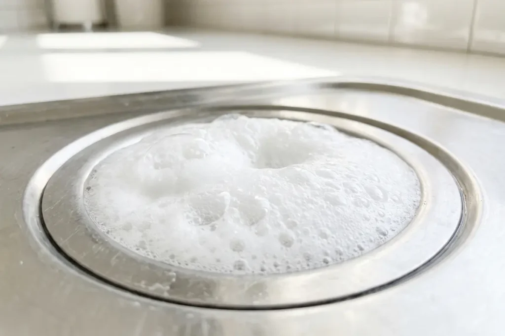 Baking soda and vinegar used to clean sink drain naturally