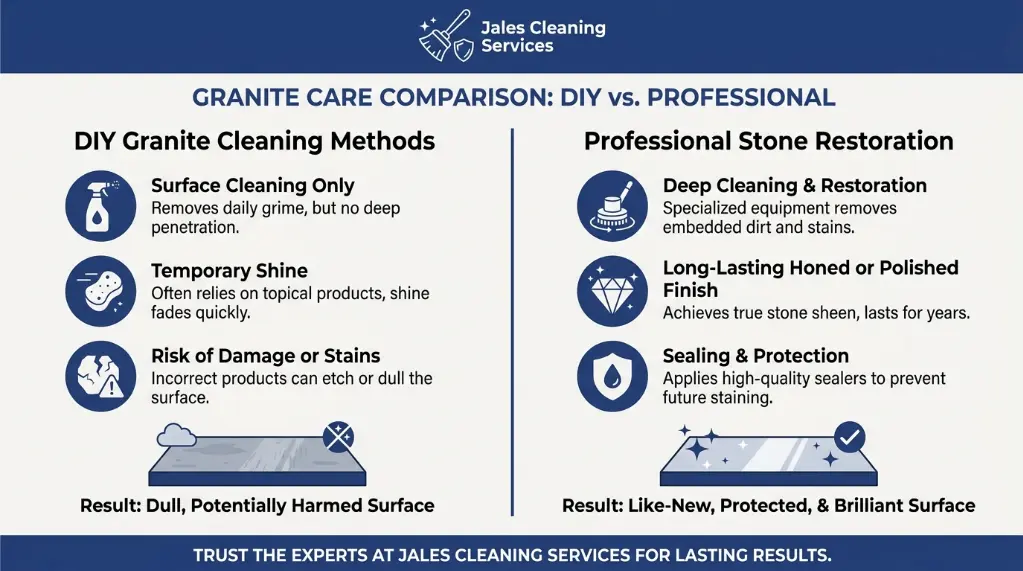 Comparison of DIY versus professional granite water stain removal methods