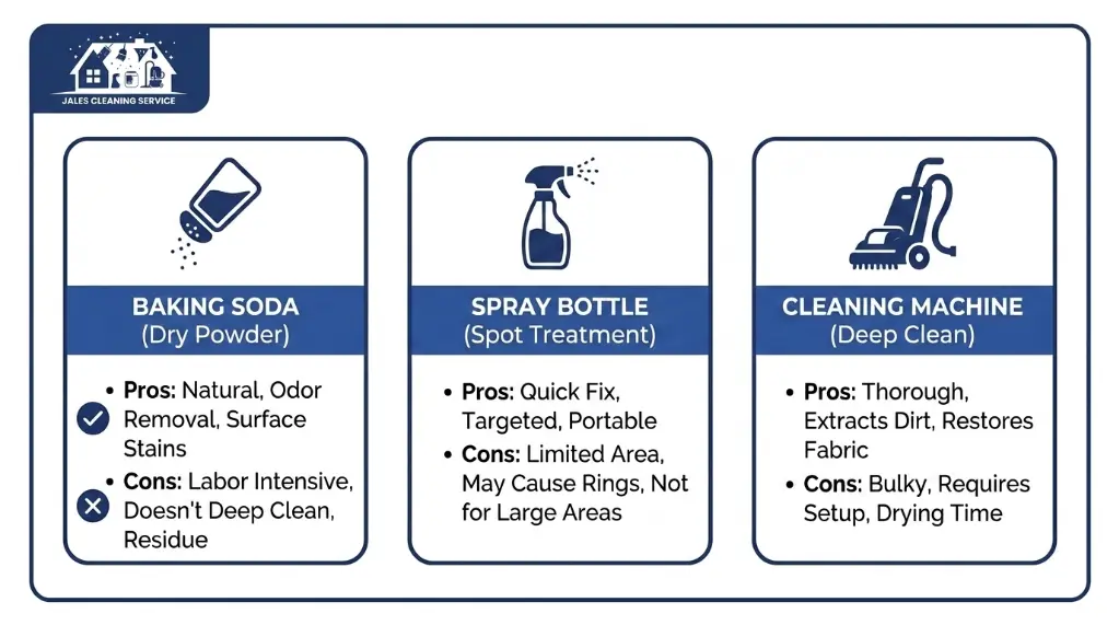 Comparison of DIY, enzymatic cleaner, and professional carpet cleaning for spew stains