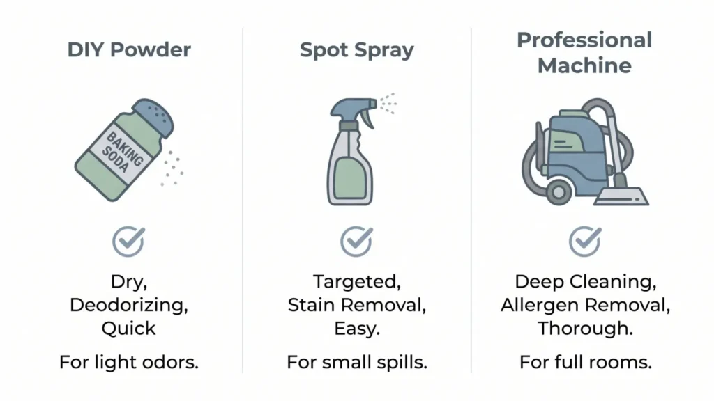 Comparison of DIY, enzymatic cleaner, and professional carpet cleaning for vomit stains
