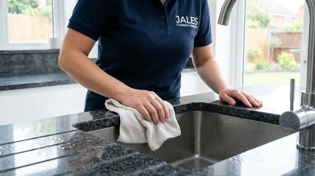 Drying a granite sink to prevent water stains from forming