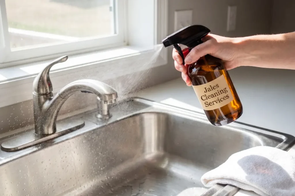 Disinfecting a kitchen sink basin and faucet handles