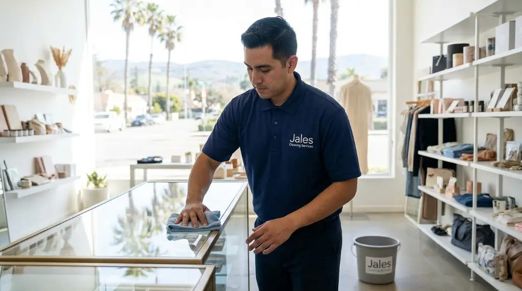 ales Cleaning Services technician completing post-construction cleaning in San Jose