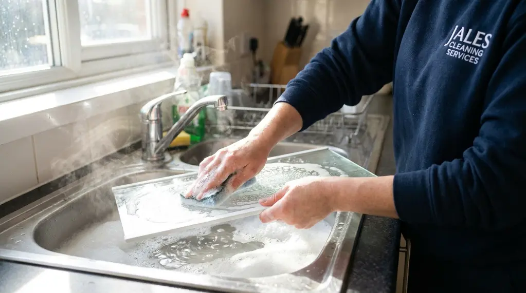 Washing refrigerator shelves as part of a deep clean routine