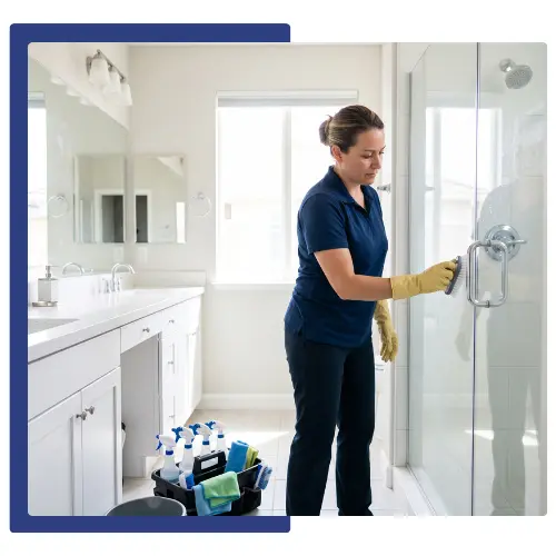 Professional bathroom cleaning in Campbell CA — scrubbing tile, grout, and fixtures