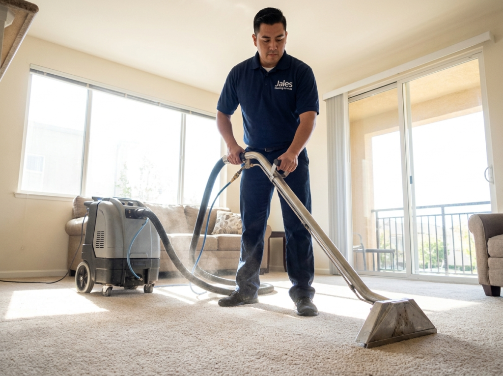 Professional carpet cleaning in a San Jose rental property to remove pet odor and staining between tenants